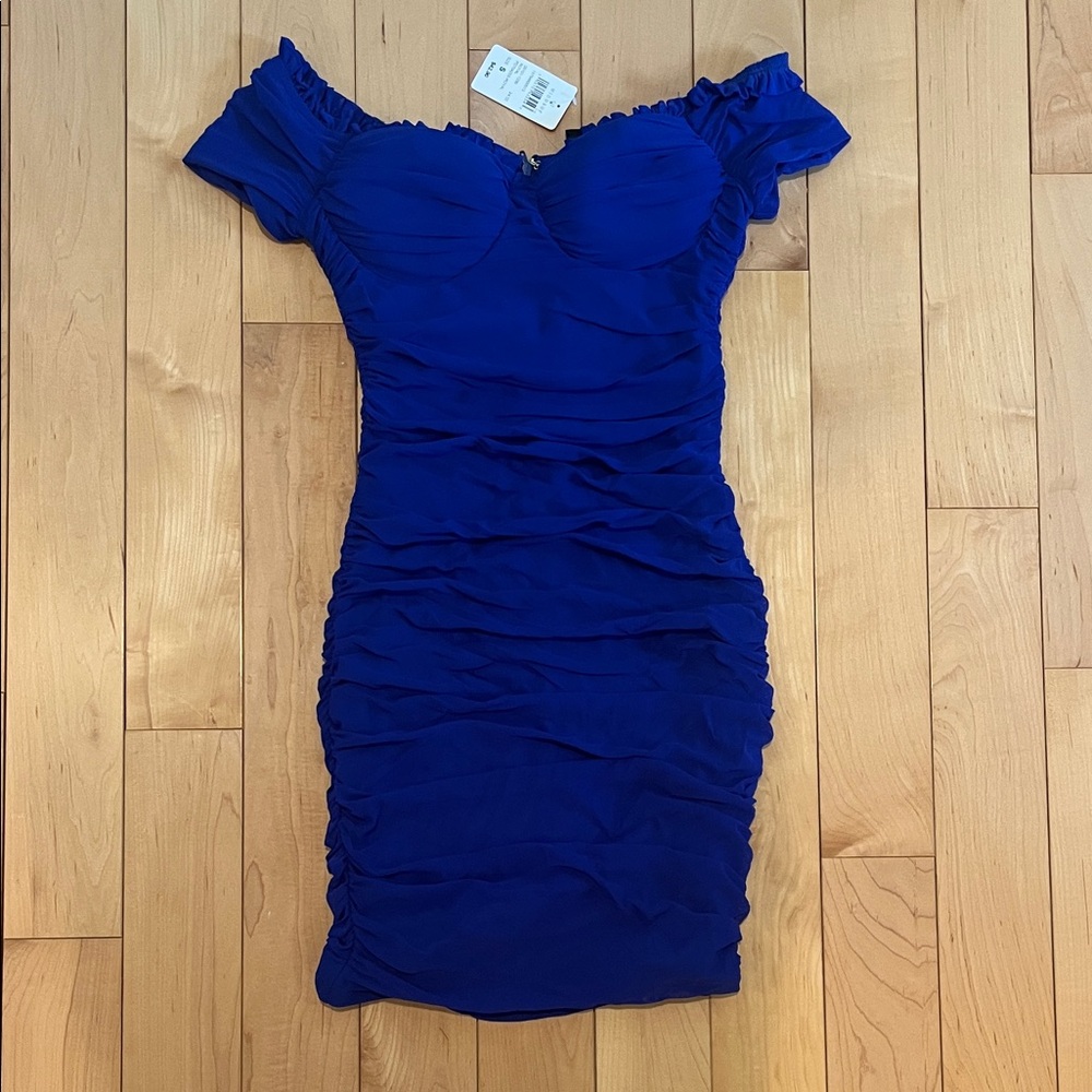 Windsor Elegant Blue Off-Shoulder Dress